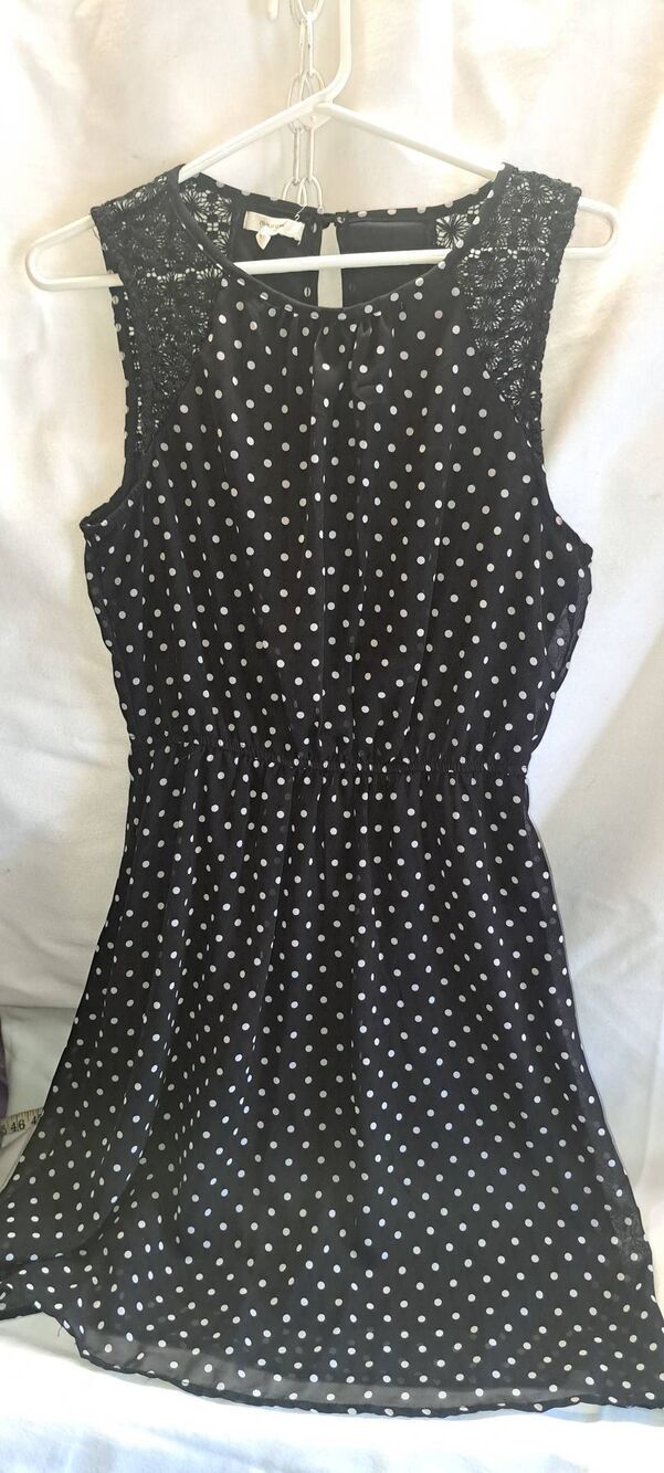 Maurices Black White Polka Dot Lace Shoulder Sleeveless Dress Size Small - Picture 2 of 7